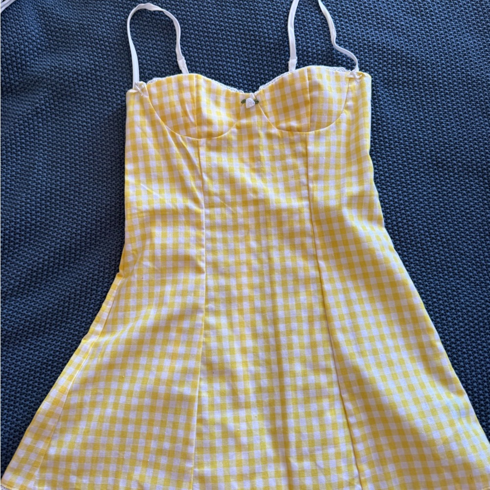 SHEIN Yellow and White Gingham Mini Dress